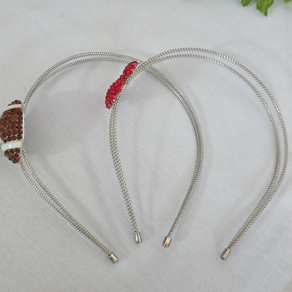 Silver Headband with Bling Rhinestone Football Or Red Paw Print Charm - Picture 5 of 6